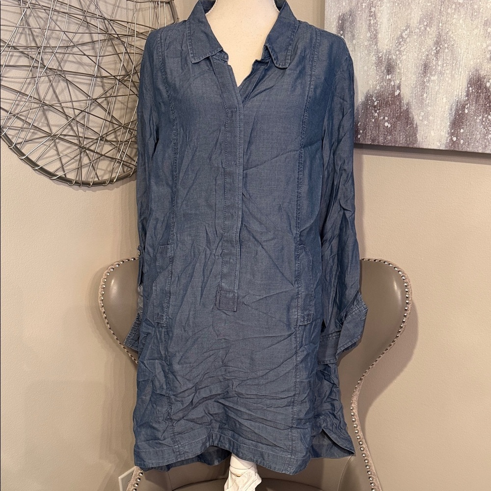 Nic + Zoe Chambray Tunic Shirt Dress - Blue size XL